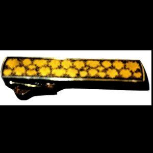 Tie Clasp Clip Bar Black with Gold Tone Flower Tops Blooms or Leaves Vintage